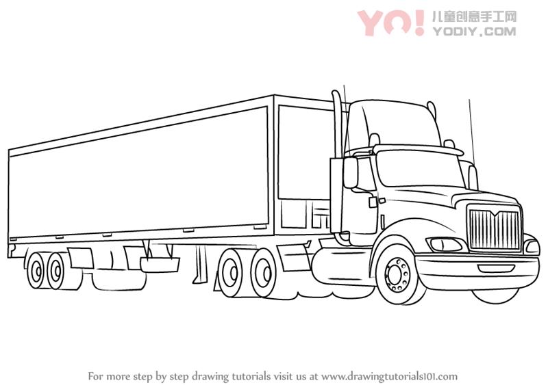 图片[1]-学习如何画一辆卡车和拖车（卡车）-YO儿童创意手工网