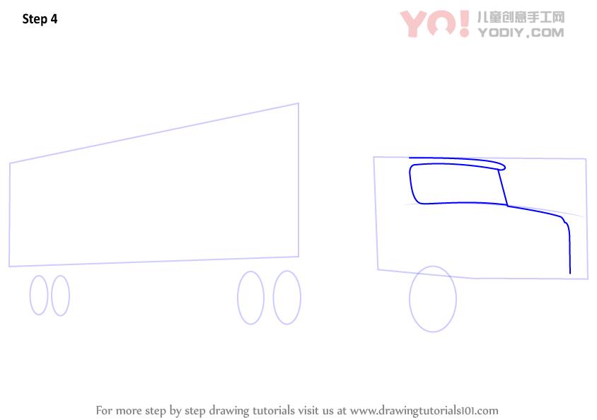 图片[5]-学习如何画一辆卡车和拖车（卡车）-YO儿童创意手工网