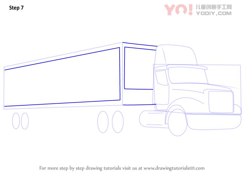 图片[8]-学习如何画一辆卡车和拖车（卡车）-YO儿童创意手工网
