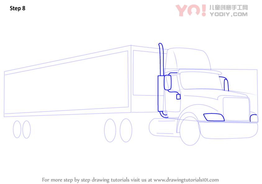 图片[9]-学习如何画一辆卡车和拖车（卡车）-YO儿童创意手工网