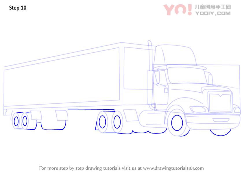 图片[11]-学习如何画一辆卡车和拖车（卡车）-YO儿童创意手工网