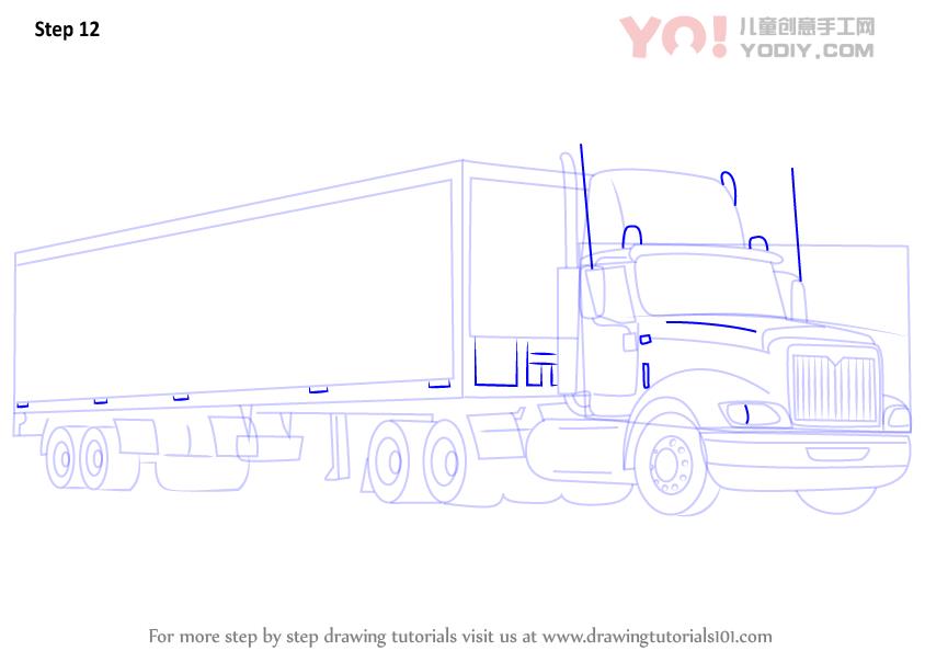 图片[13]-学习如何画一辆卡车和拖车（卡车）-YO儿童创意手工网