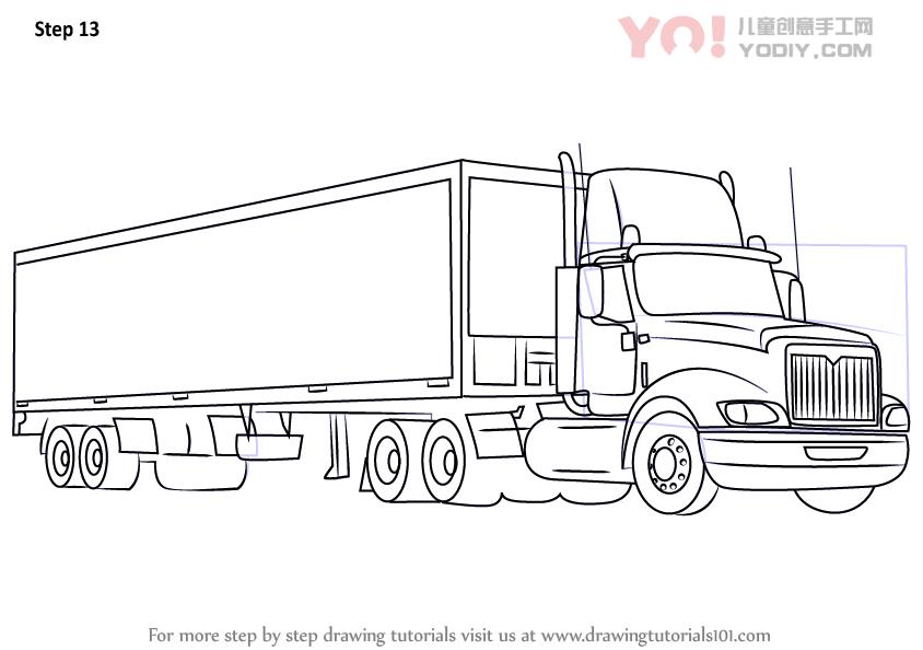 图片[14]-学习如何画一辆卡车和拖车（卡车）-YO儿童创意手工网