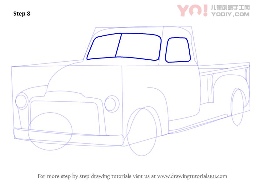 图片[9]-了解如何绘制GMC皮卡（卡车）-YO儿童创意手工网