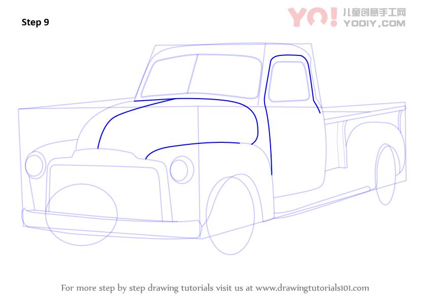 图片[10]-了解如何绘制GMC皮卡（卡车）-YO儿童创意手工网