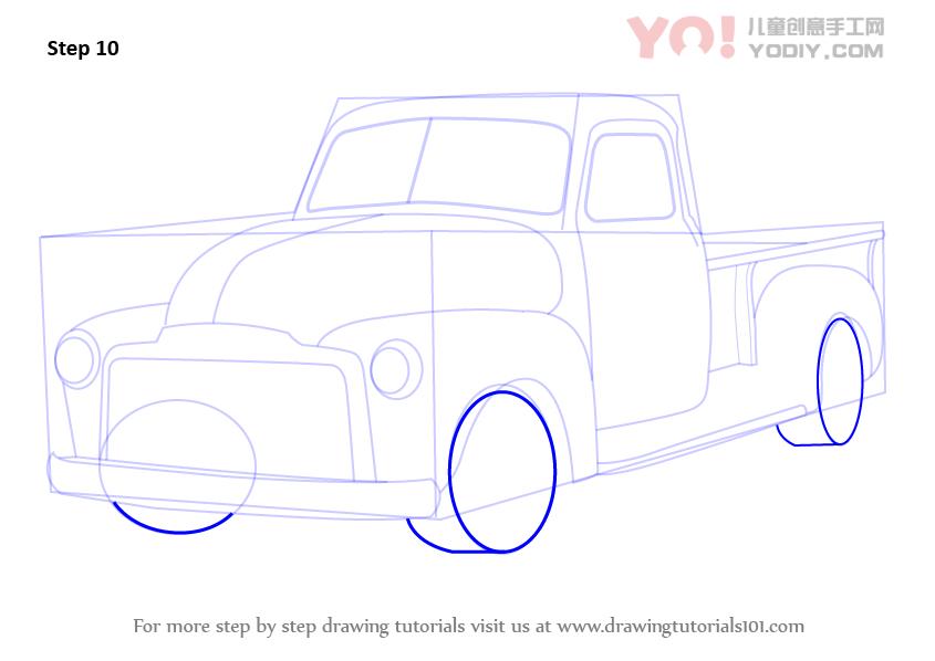 图片[11]-了解如何绘制GMC皮卡（卡车）-YO儿童创意手工网