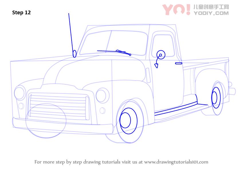 图片[13]-了解如何绘制GMC皮卡（卡车）-YO儿童创意手工网