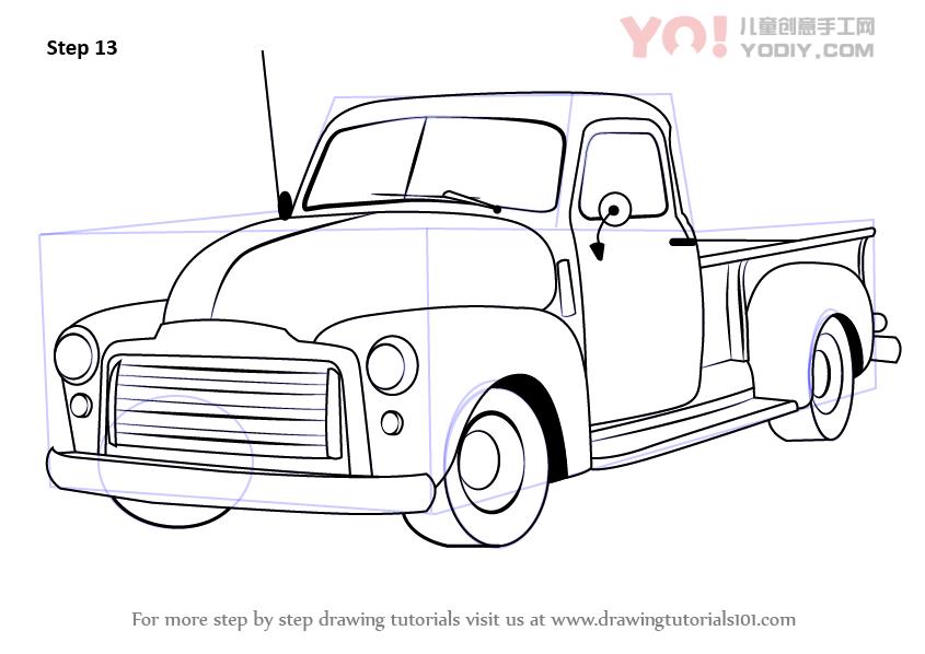 图片[14]-了解如何绘制GMC皮卡（卡车）-YO儿童创意手工网