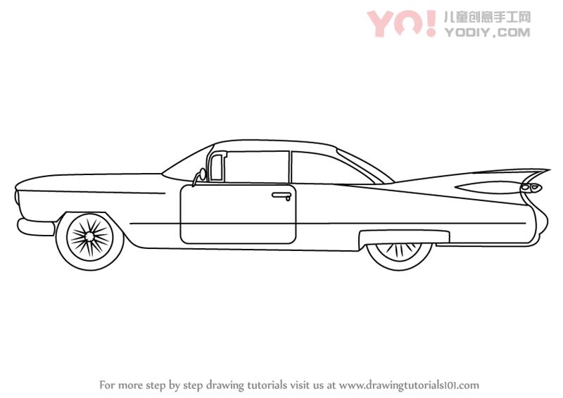 图片[1]-复古凯迪拉克汽车卡通简笔画步骤教学-YO儿童创意手工网