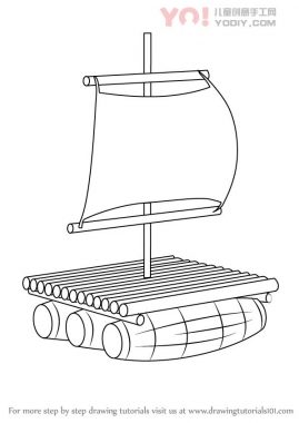 小帆船、竹筏简笔画儿童简笔画步骤教学-优优资源
