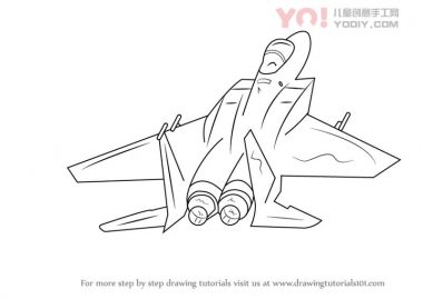 喷气式战斗机简笔画步骤教学儿童简笔画-优优资源