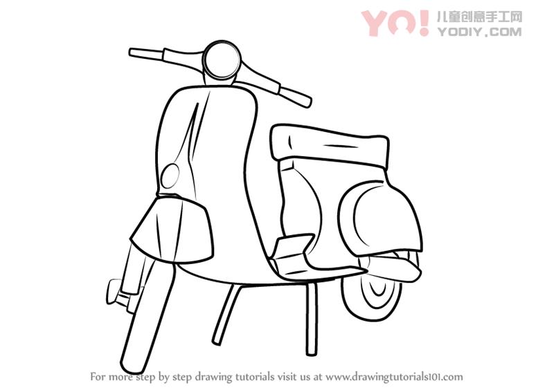 图片[1]-踏板车简笔画教程步骤教学电动车摩托车简笔画-YO儿童创意手工网