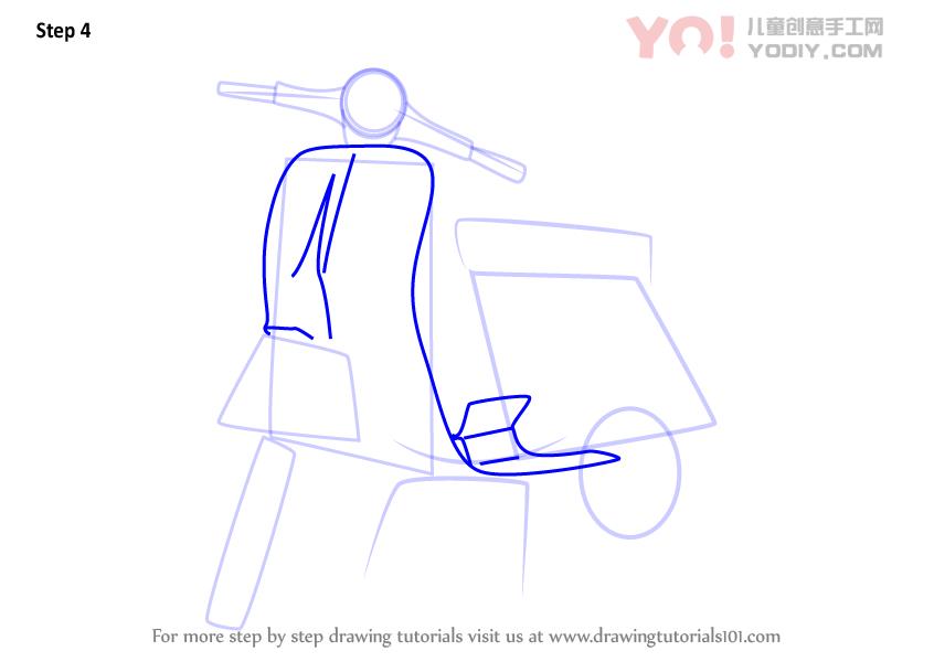 图片[5]-踏板车简笔画教程步骤教学电动车摩托车简笔画-YO儿童创意手工网