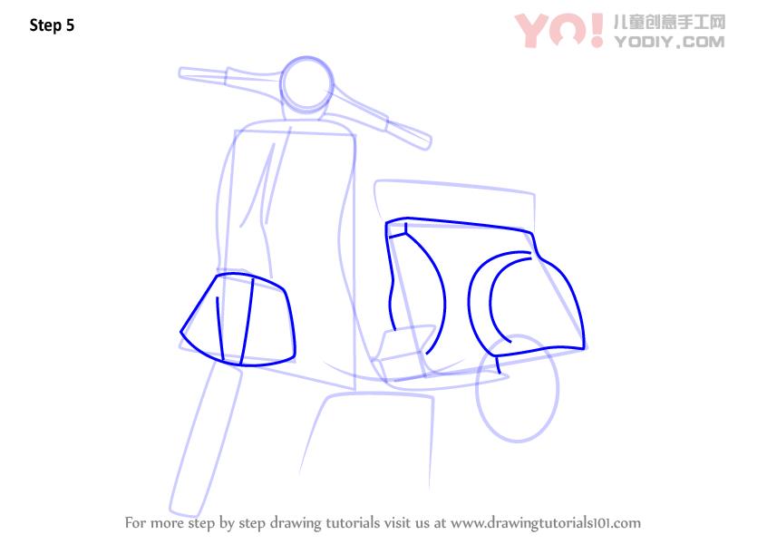 图片[6]-踏板车简笔画教程步骤教学电动车摩托车简笔画-YO儿童创意手工网