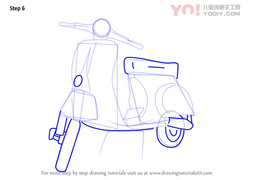 图片[7]-踏板车简笔画教程步骤教学电动车摩托车简笔画-YO儿童创意手工网