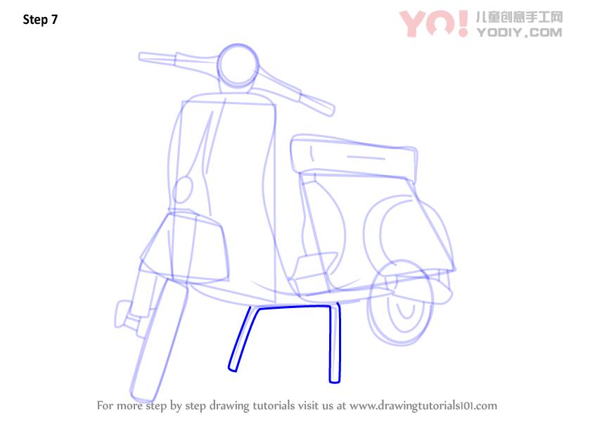 图片[8]-踏板车简笔画教程步骤教学电动车摩托车简笔画-YO儿童创意手工网