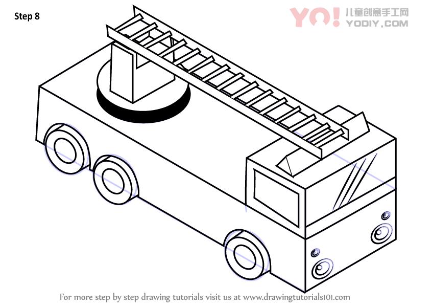 图片[9]-云梯消防车简笔画 卡通汽车简笔画步骤教学儿童-YO儿童创意手工网
