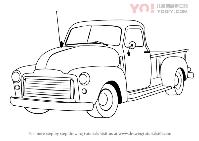 图片[1]-皮卡车简笔画 儿童卡车简笔画 步骤教学-YO儿童创意手工网