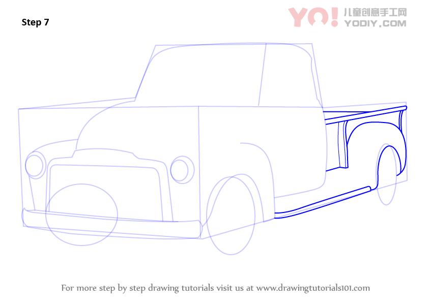 图片[8]-皮卡车简笔画 儿童卡车简笔画 步骤教学-YO儿童创意手工网