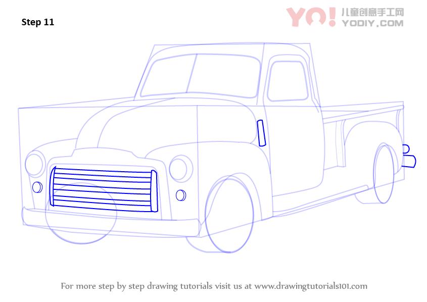 图片[12]-皮卡车简笔画 儿童卡车简笔画 步骤教学-YO儿童创意手工网
