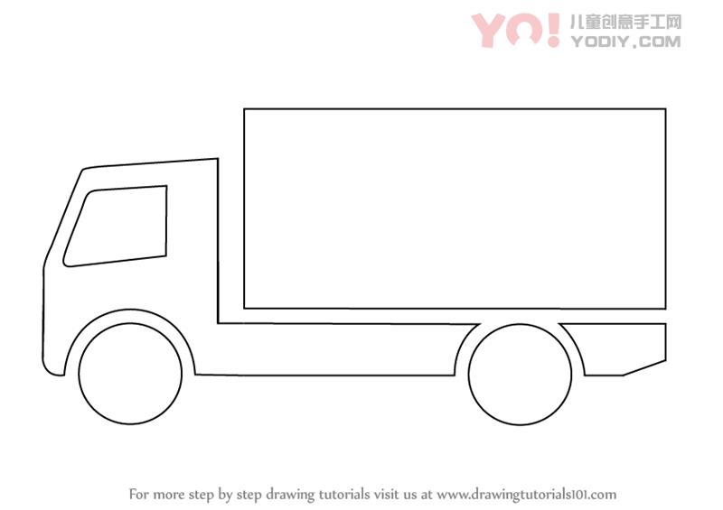 图片[1]-儿童简笔画 卡车、货车简笔画步骤教学-YO儿童创意手工网