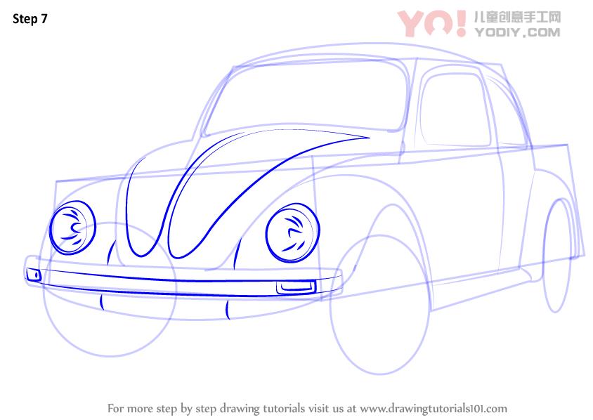 图片[8]-儿童简笔画 大众甲壳虫汽车简笔画步骤教学-YO儿童创意手工网