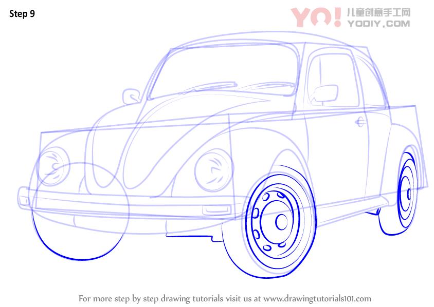 图片[10]-儿童简笔画 大众甲壳虫汽车简笔画步骤教学-YO儿童创意手工网